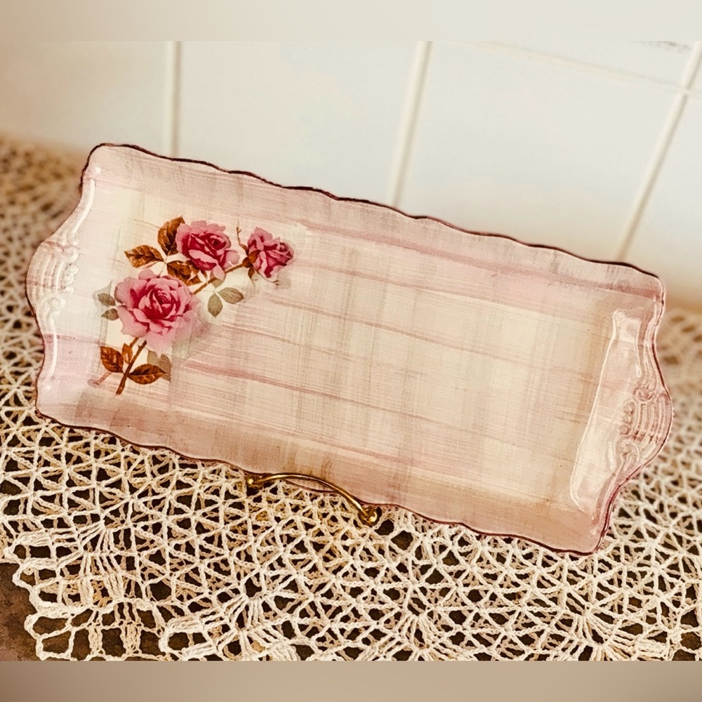 40's James Kent Pink Roses Asparagus Dish - Staffordshire China - Trinket Tray